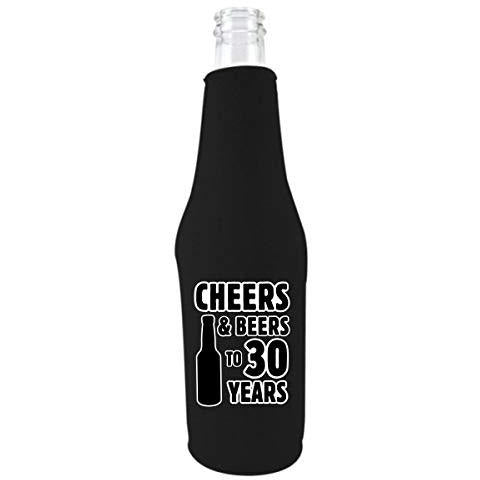 Black zipper beer bottle koozie with funny cheers and beers to thirty years design 