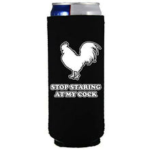 Load image into Gallery viewer, Black slim can koozie with stop staring at my cock 
