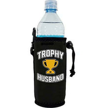 Load image into Gallery viewer, Black water bottle koozie with trophy husband design 
