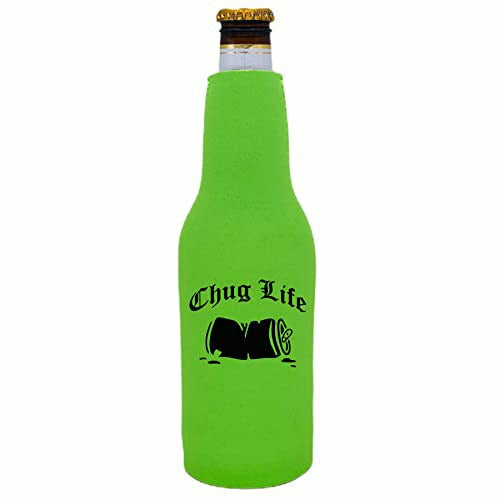 12 oz zipper beer bottle koozie with chug life design 