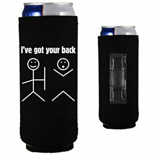 12 oz magnetic slim can koozie with ive got your back design 