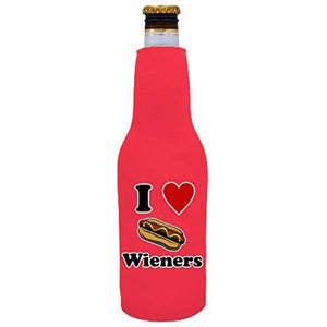 I Love Wieners Neoprene Zipper Beer Bottle Coolie
