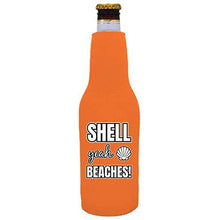 Load image into Gallery viewer, beer bottle koozie with shell yeah beaches design
