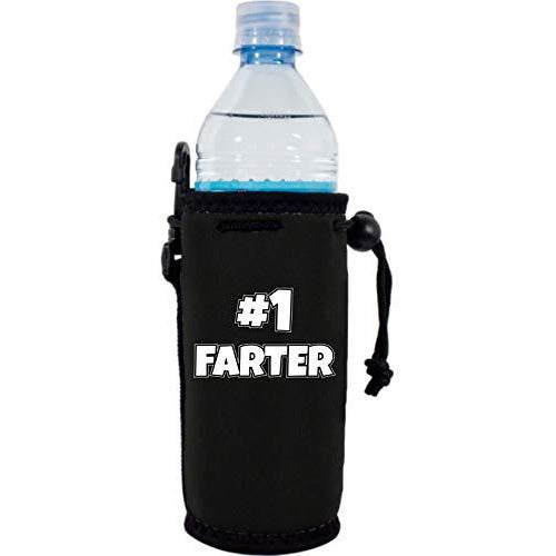 black water bottle koozie with number one farter funny design