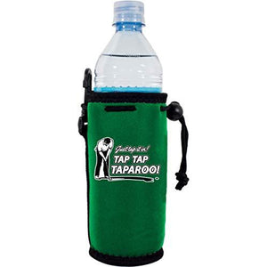 green water bottle koozie with funny "just tap it in taparroo" text design and golfer putting graphic