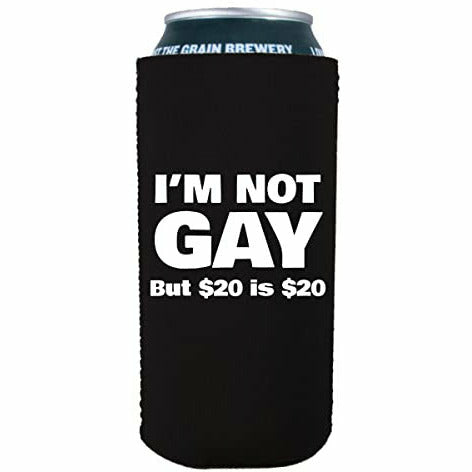 16 oz can koozie with im not gay design 