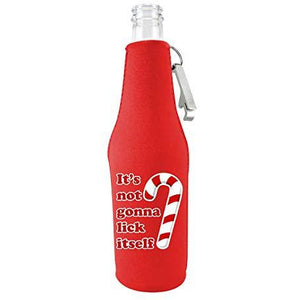 It's Not Gonna Lick Itself Candy Cane Beer Bottle Coolie with Bottle Opener