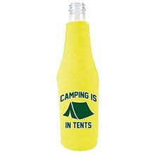 Load image into Gallery viewer, Camping Is In Tents Beer Bottle Coolie With Opener
