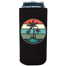 Load image into Gallery viewer, 16 oz can koozie with retro palm trees design 
