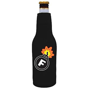 black beer bottle koozie with f bomb funny design