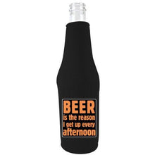 Load image into Gallery viewer, beer bottle koozie with beer is the reason i get up design
