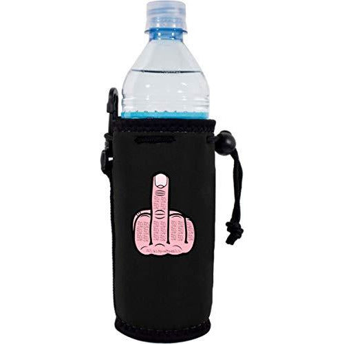 black water bottle koozie with middle finger graphic