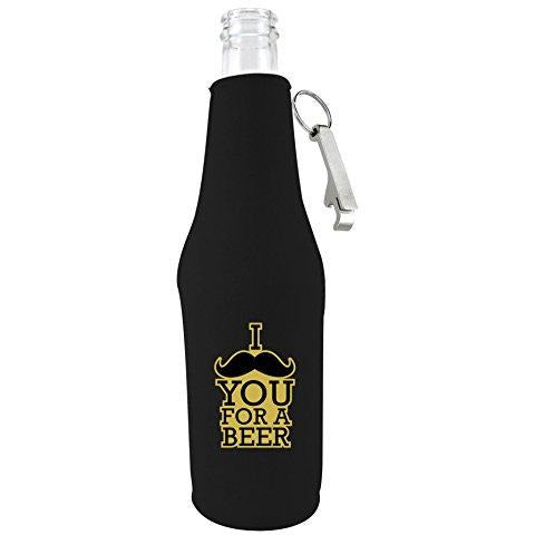 beer bottle koozie with opener with i mustache you for a beer design