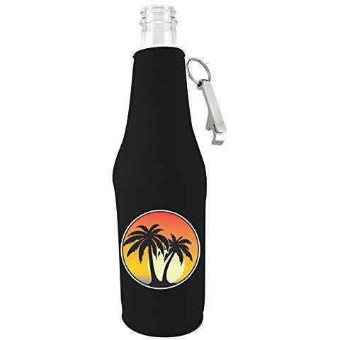 beer bottle koozie with opener with palm tree design