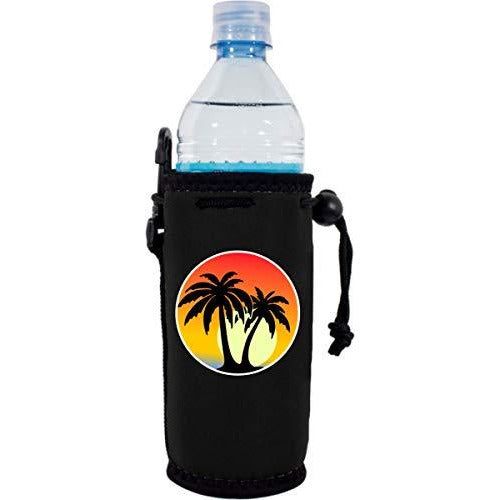 black water bottle koozie with palm tree sunset design