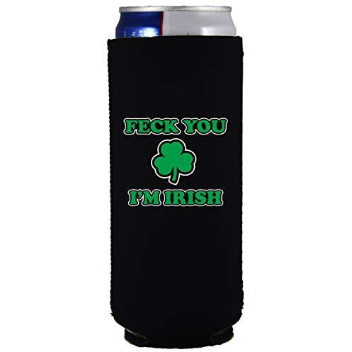 slim can koozie with feck you im irish design