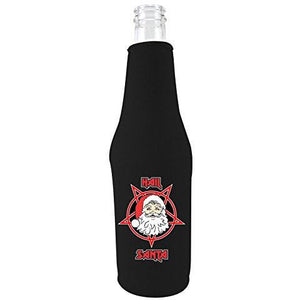 black beer bottle koozie with "hail santa" text and santa in a pentagram design