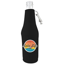 Load image into Gallery viewer, beer bottle koozie with opener with lake life design
