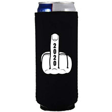 Load image into Gallery viewer, black slim can koozie with 2020 middle finger funny design

