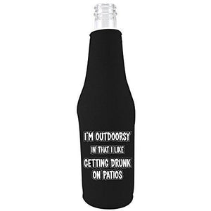 black beer bottle koozie with im outdoorsy in that i like getting drunk on patios design 