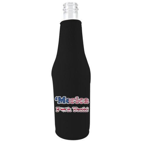 beer bottle koozie with merica fuck yeah design