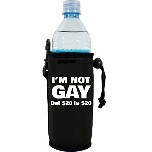 12 oz water bottle koozie with im not gay design 