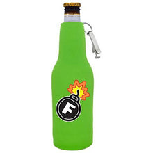 Load image into Gallery viewer, F Bomb Beer Bottle Coolie with Opener Attached
