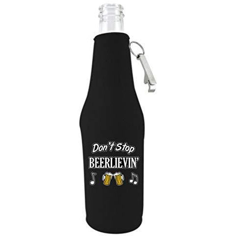 black beer bottle koozie with opener and 