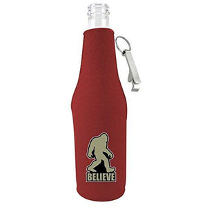 beer bottle koozie with bigfoot believe design