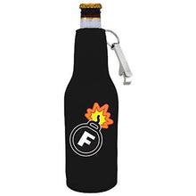 Load image into Gallery viewer, black beer bottle koozie with opener and f bomb funny design print
