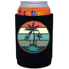 Load image into Gallery viewer, full bottom can koozie with retro palm trees design 

