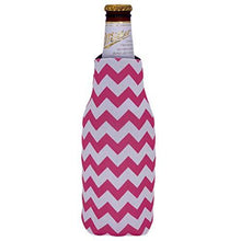 Load image into Gallery viewer, beer bottle koozie with zigzag chevron stripes in pink design
