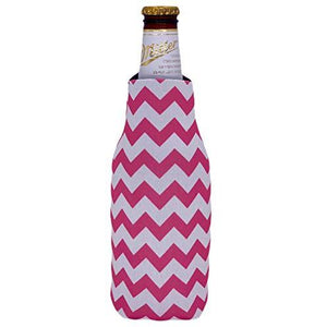 beer bottle koozie with zigzag chevron stripes in pink design