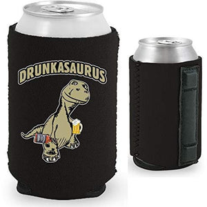 black magnetic can koozie with drunkasaurus funny design
