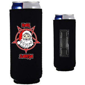 black magnetic slim can koozie with funny hail santa design