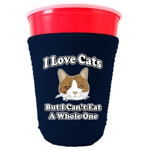 navy party cup koozie with i love cats but i cant eat a whole one design 