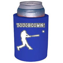Load image into Gallery viewer, royal blue old school thick foam koozie with touchdown design
