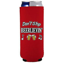 Load image into Gallery viewer, slim can koozie with dont stop beerlievin design
