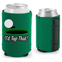 Load image into Gallery viewer, kelly green magnetic can koozie with i&#39;d tap that funny golf design
