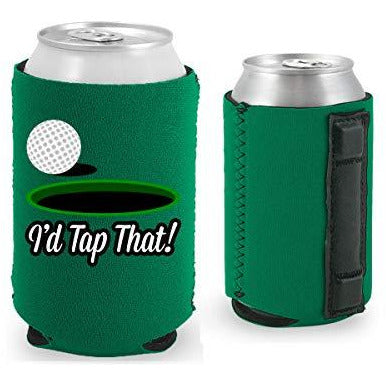 kelly green magnetic can koozie with i'd tap that funny golf design
