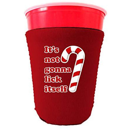 red party cup koozie with its not gonna lick itself design 