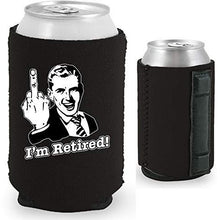 Load image into Gallery viewer, black magnetic can koozie with funny i&#39;m retired middle finger design
