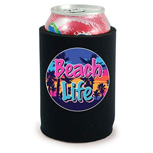 full bottom can koozie with beach life design
