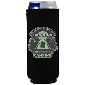 slim can koozie with weekend forecast drinking design