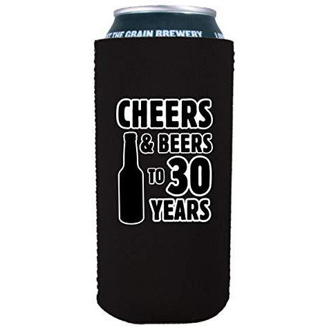 16oz can koozie with cheers and beers to 30 years design