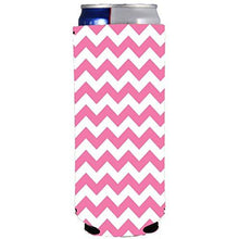 Load image into Gallery viewer, slim can koozie with pink chevron stripes design
