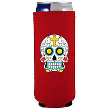Load image into Gallery viewer, slim can koozie with sugar skull design
