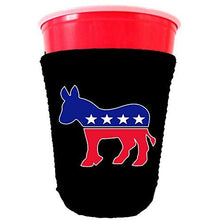 Load image into Gallery viewer, black party cup koozie with democratic design 
