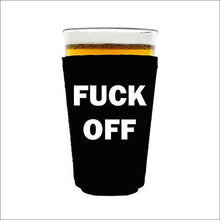 Load image into Gallery viewer, pint glass koozie with fuck off design
