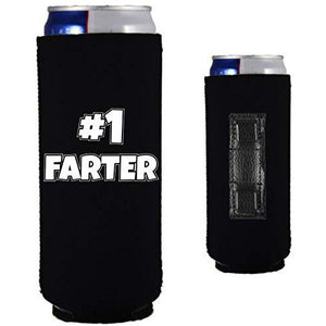 magnetic slim can koozie with number one farter funny design
